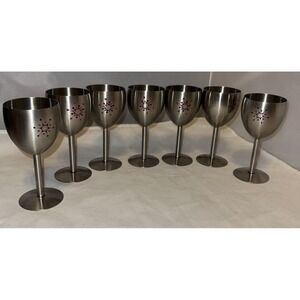 Stainless Steel  Atomic Starburst 6oz Wine Cup Glasses VTG Mid Century Lot Of‎ 7